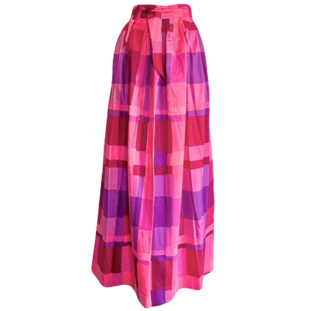 Vntg Penthouse Gallery Polished Cotton Pink Abstract Square Wrap Skirt, Size S - Picture 2 of 5